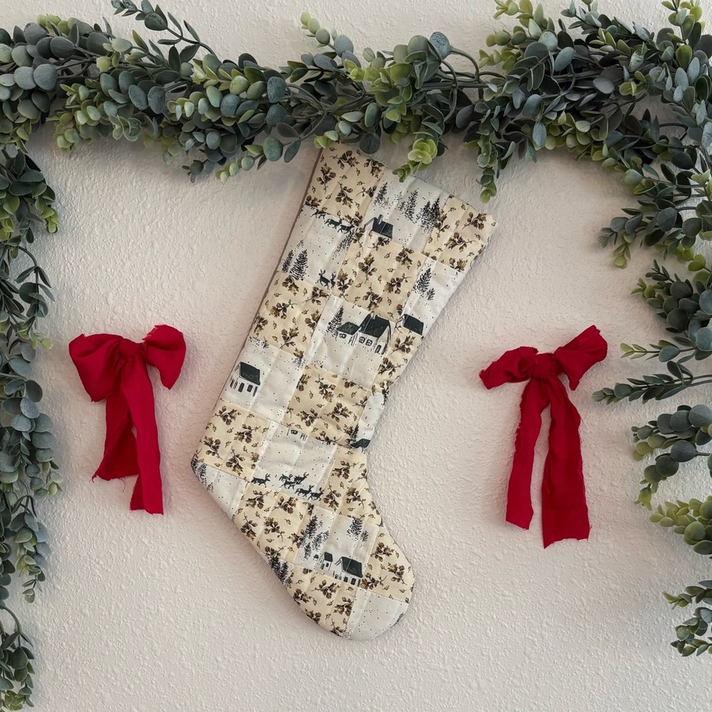 Festive Holiday Stocking with Scenic Print